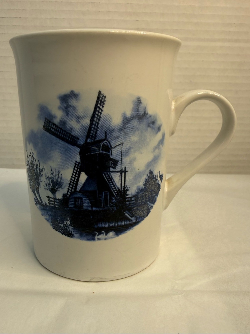 Rare VTG Ter Steege BV Delft Blauw Porcelain Mug w/Hand Decorated Windmill Scene